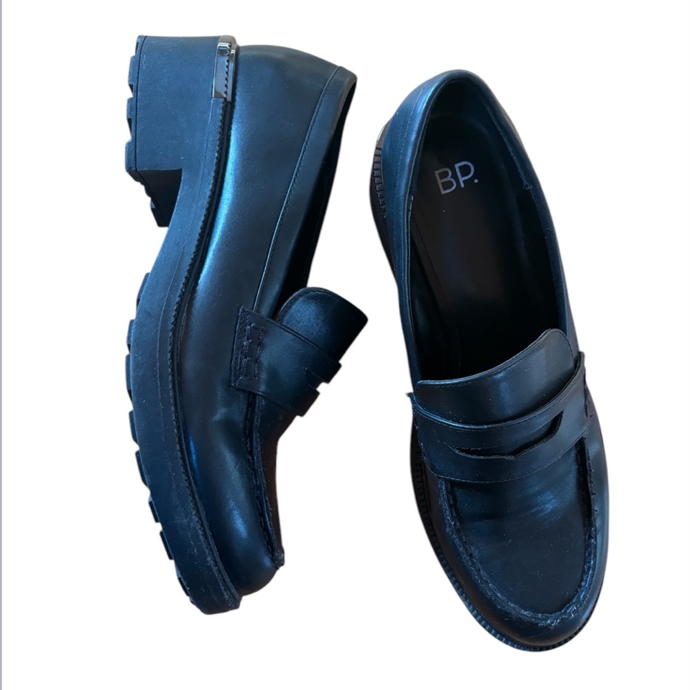 BP Nordstrom Black Leather Lug Sole Penny Loafers